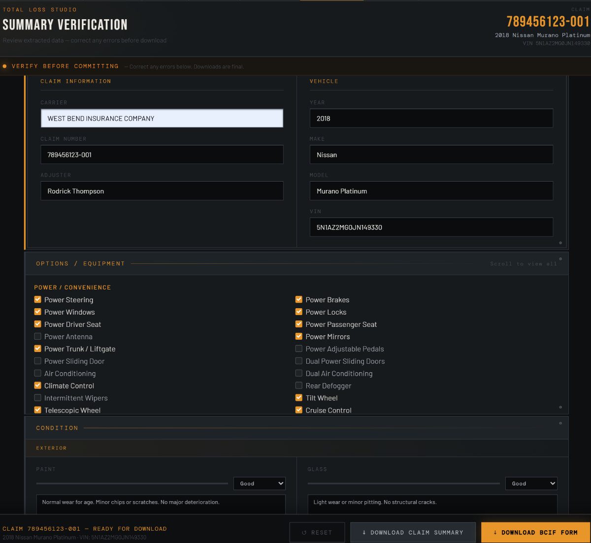 Total Loss Studio UI